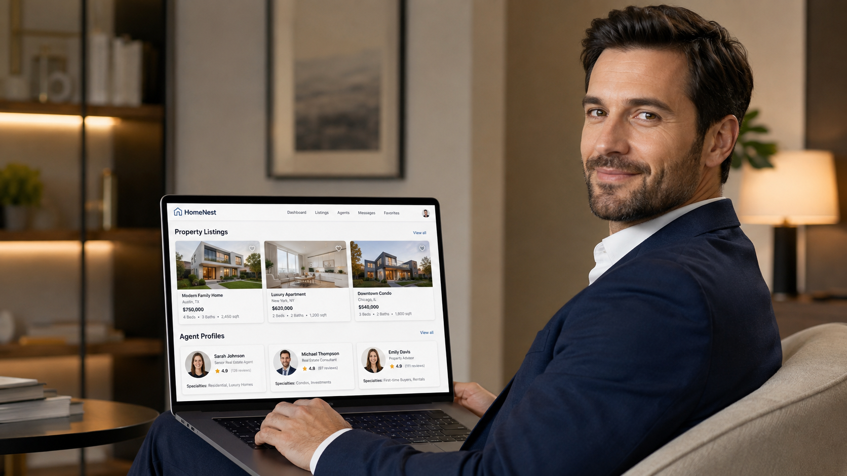 Real estate property listing website with search filters