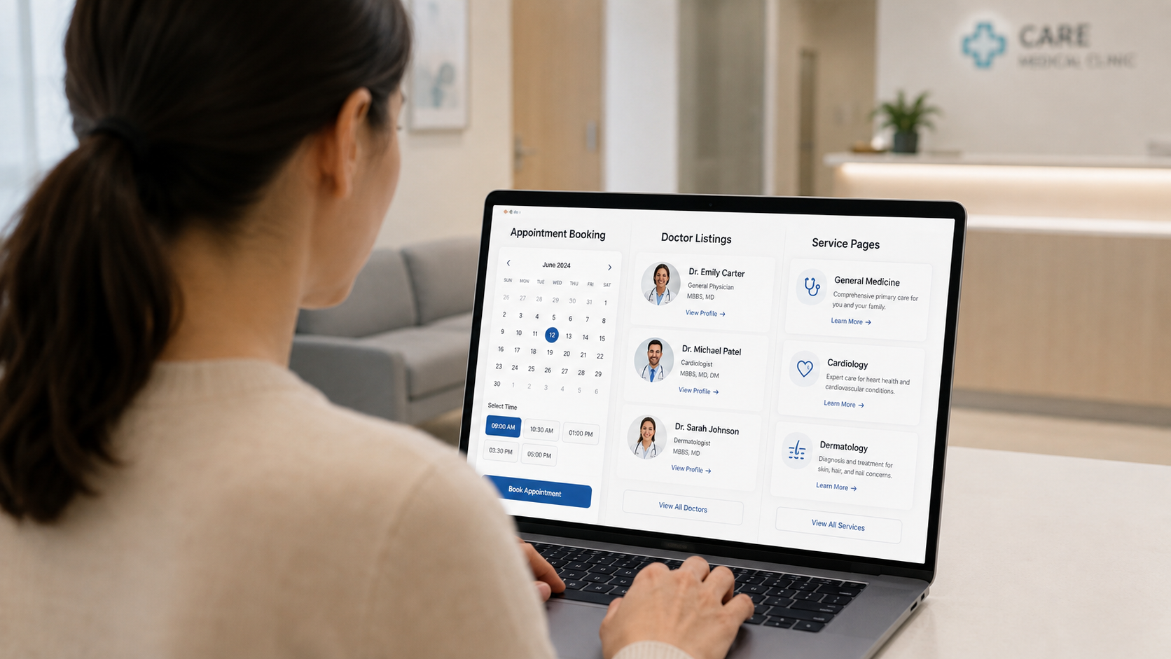 Clinic website with appointment booking and doctor listings