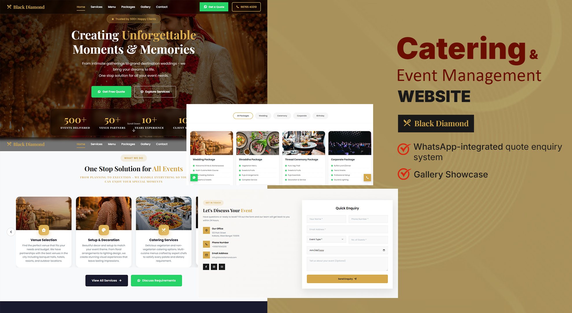 Catering and event management website with enquiry booking and photo gallery