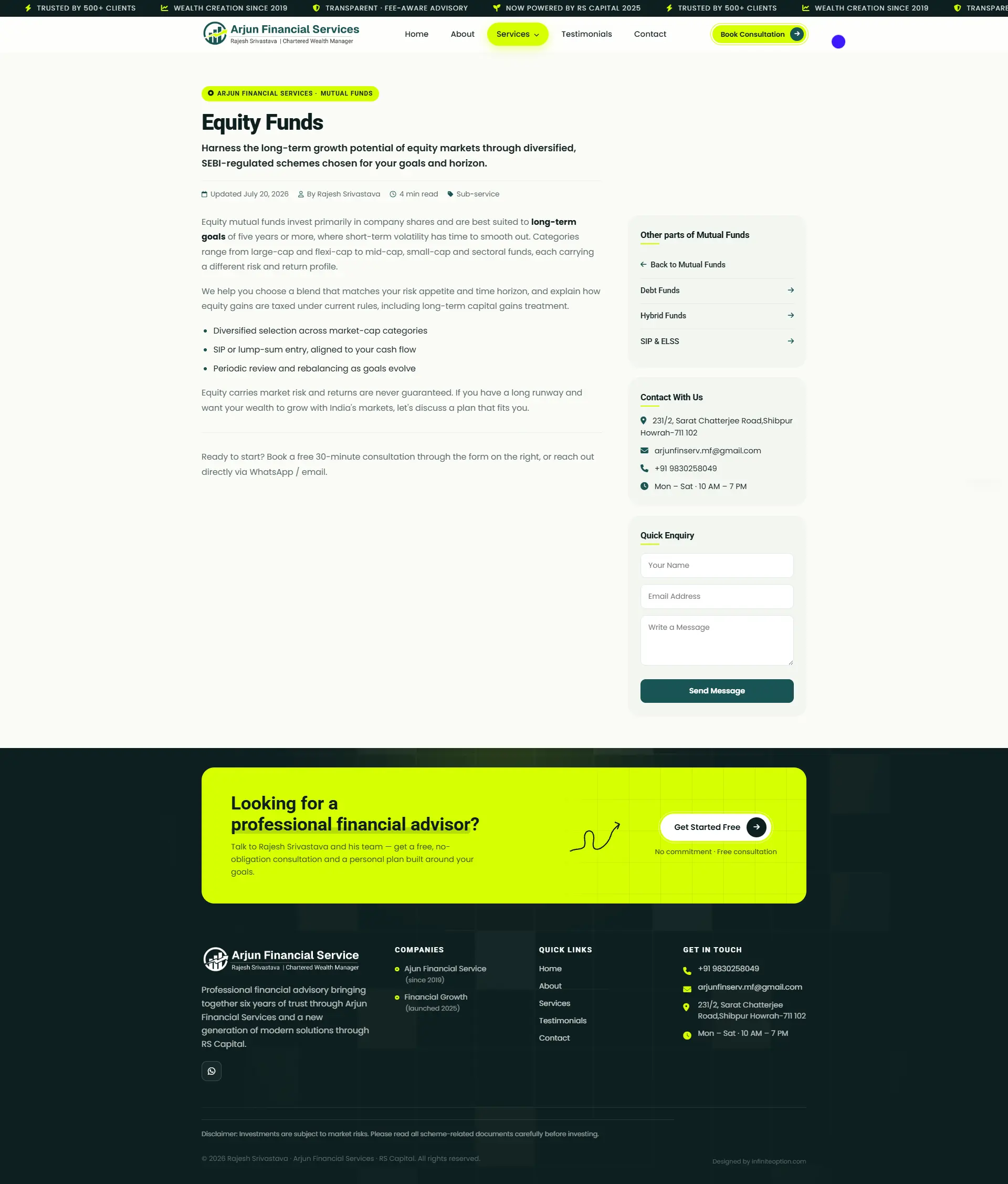 Arjun Financial Services — service pages for Mutual Funds, insurance, PMS, AIF, SIF and commodity investments