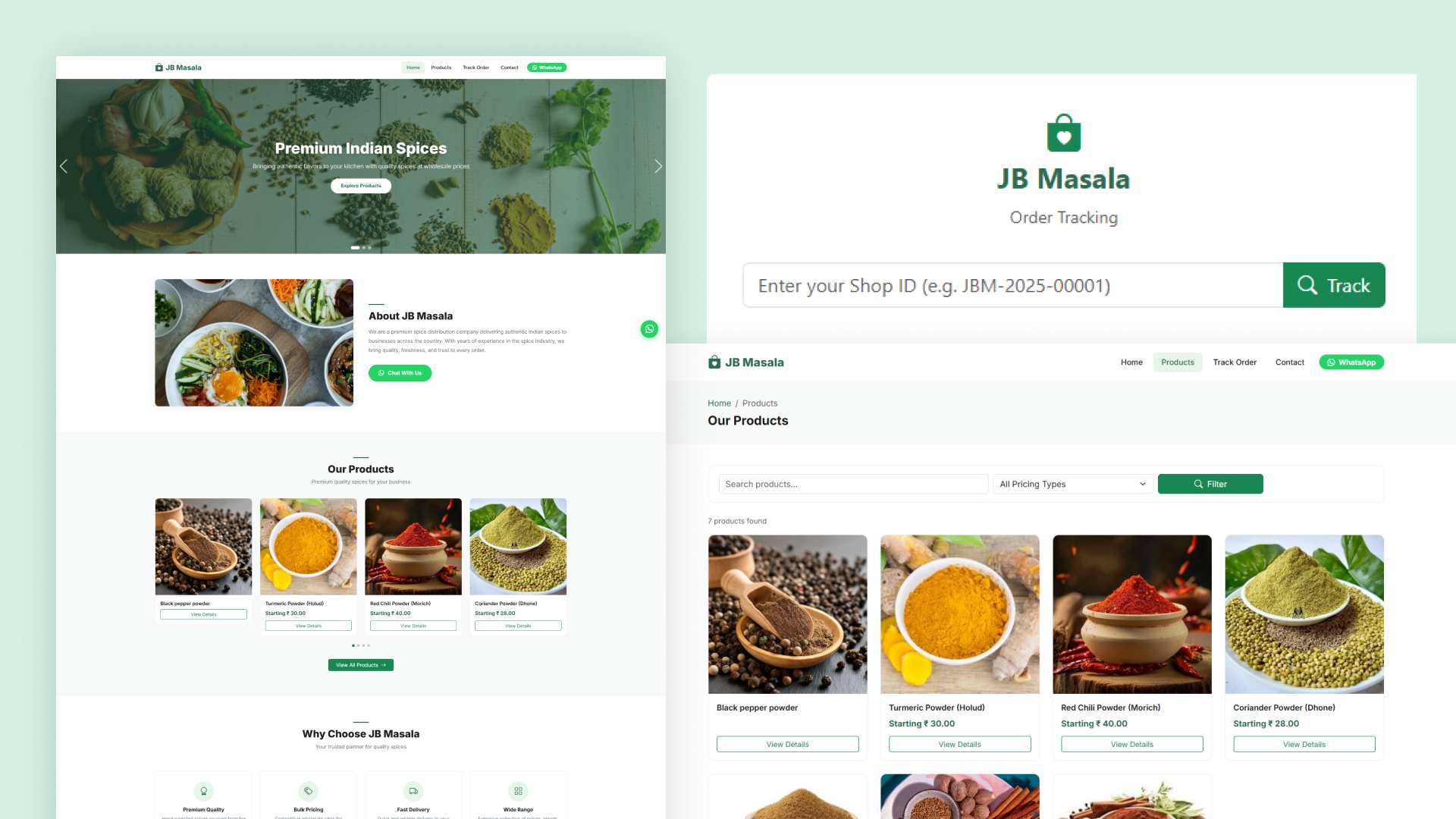 JB Masala — wholesale Indian spice and masala supplier website home page