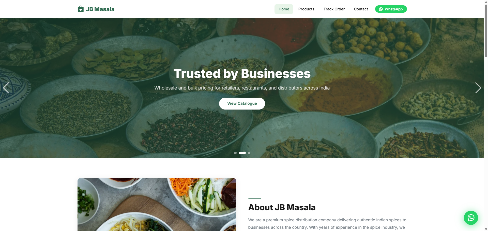 JB Masala — spice product catalogue with wholesale pricing for retailers, restaurants and distributors