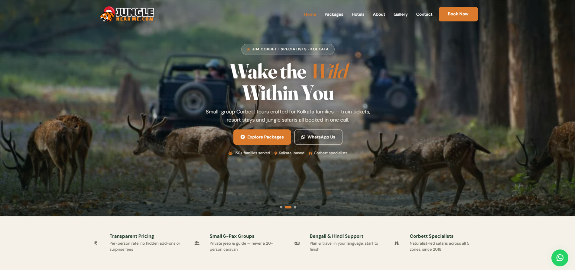 Jungle Near Me — Jim Corbett tour package pages with itinerary, pricing and travel inclusions