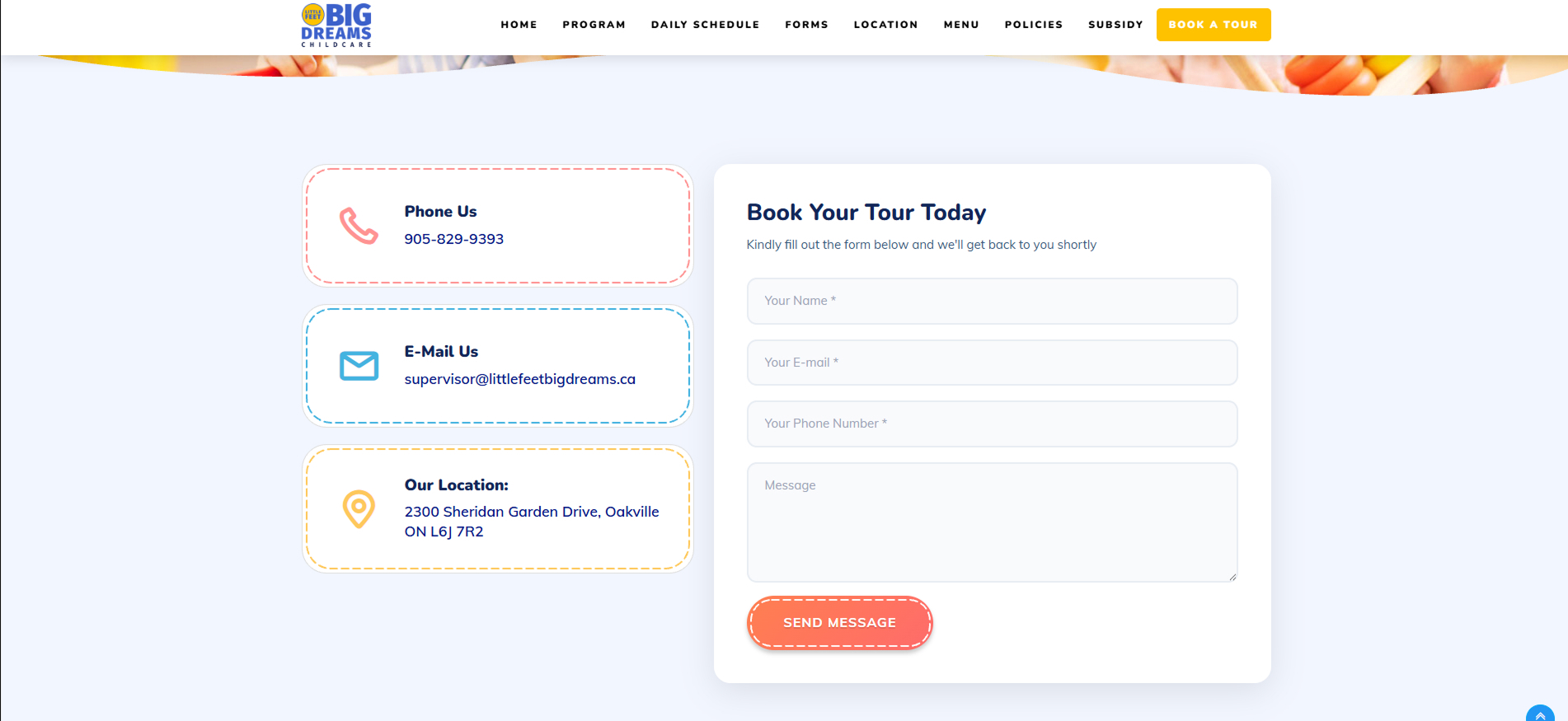 Little Feet Big Dreams — programs and daily schedule pages