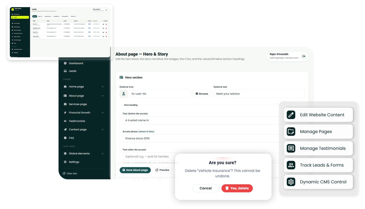 Admin dashboard panel